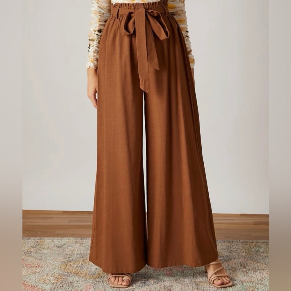 SHEIN SXY: (NWOT) Paperbag Waist Belted Palazzo Pants - Brown | Size L